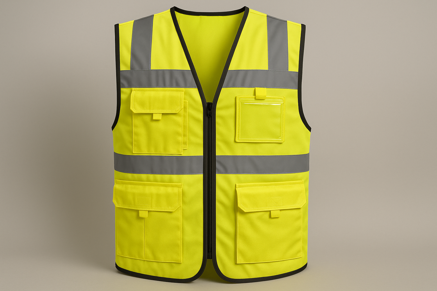 Multi-pocket reflective vest with detachable badge holder, made from durable lightweight material—ideal for on-site engineers.
